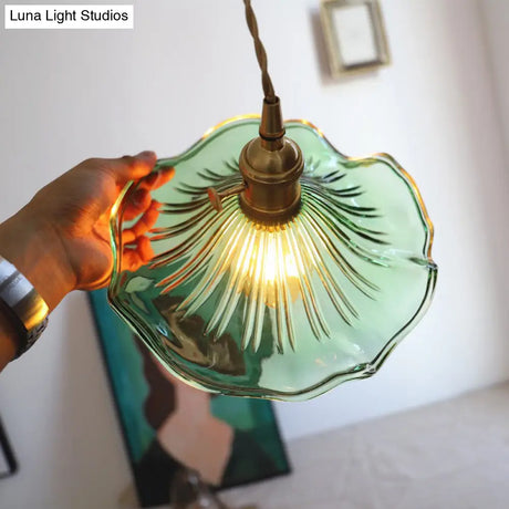 Vintage Lotus Leaf Green Glass Suspension Pendant Ceiling Light - 1-Light Corridor Lighting