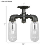 Vintage Matte Black Semi Mount Ceiling Light With Clear Glass Shades - 2 - Light Capsule Design