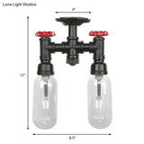 Vintage Matte Black Semi Mount Ceiling Light With Clear Glass Shades - 2 - Light Capsule Design