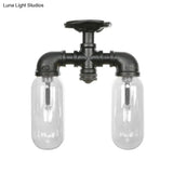 Vintage Matte Black Semi Mount Ceiling Light With Clear Glass Shades - 2 - Light Capsule Design