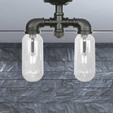 Vintage Matte Black Semi Mount Ceiling Light With Clear Glass Shades - 2 - Light Capsule Design / B