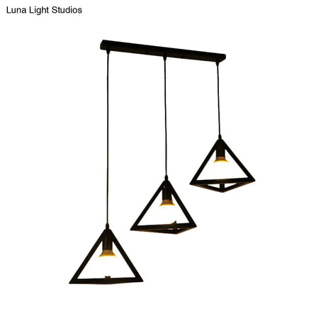 Vintage Metal 3-Light Geometric Cage Ceiling Lamp For Dining Room