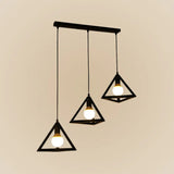 Vintage Metal 3-Light Geometric Cage Ceiling Lamp For Dining Room Black / Triangle