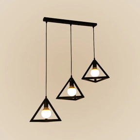 Vintage Metal 3-Light Geometric Cage Ceiling Lamp For Dining Room Black / Triangle