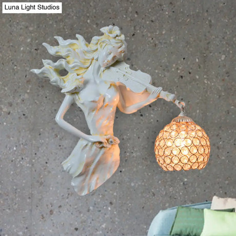Vintage Metal And Crystal Dome Wall Sconce Light - White/Gold | Girl Decoration