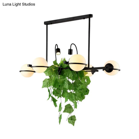 Vintage Metal Ball Island Lighting Fixture For Kitchen With Black Plant Pendant And Ceiling Mount
