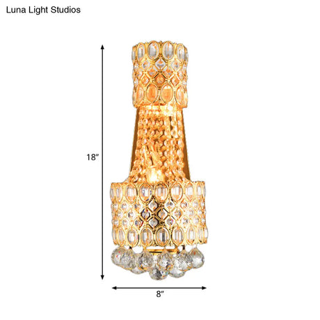 Vintage Metal Beaded Wall Sconce With Clear Crystal Accents - Gold Finish 2 Bulbs For Hallway