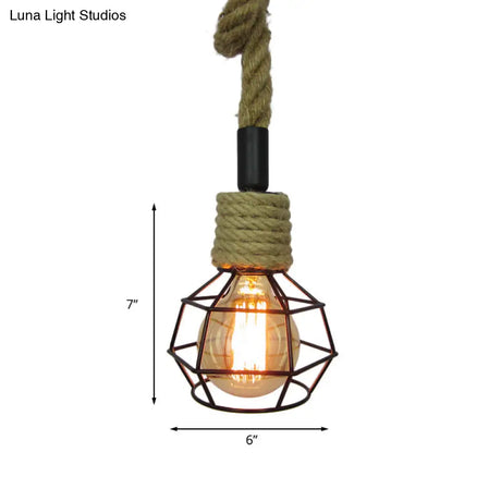 Vintage Metal Black Pendant Light With Global Cage Shade For Decorative Ceiling Lighting - Single