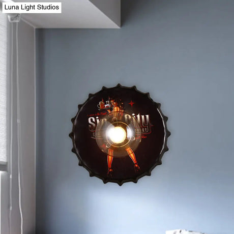 Vintage Metal Bottle Cap Sconce Light In Princess Pattern - Red/Black/Blue Corridor Wall Fixture