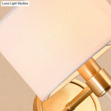 Vintage Metal Brass Drum Wall Lamp With White Fabric Shade - Ideal For Study Room
