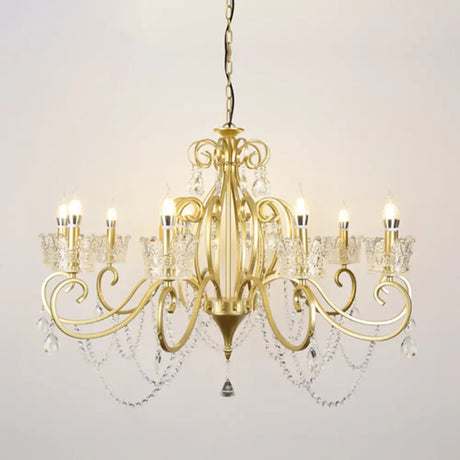 Vintage Metal Candelabra Ceiling Chandelier With Crystal Crown Elegant Living Room Light Fixture 10