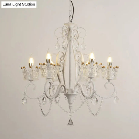 Vintage Metal Candelabra Ceiling Chandelier With Crystal Crown Elegant Living Room Light Fixture