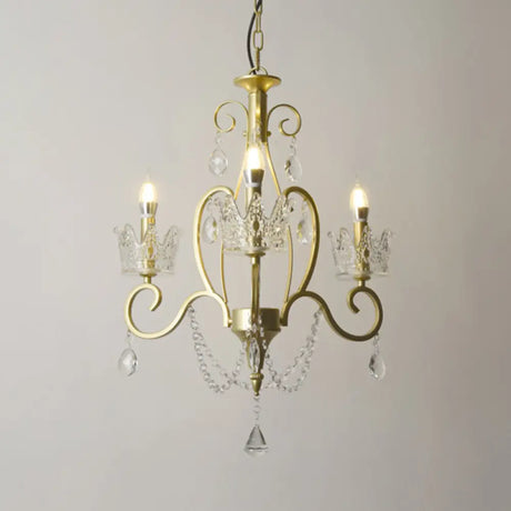 Vintage Metal Candelabra Ceiling Chandelier With Crystal Crown Elegant Living Room Light Fixture 3 /