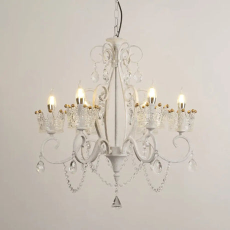 Vintage Metal Candelabra Ceiling Chandelier With Crystal Crown Elegant Living Room Light Fixture 6 /