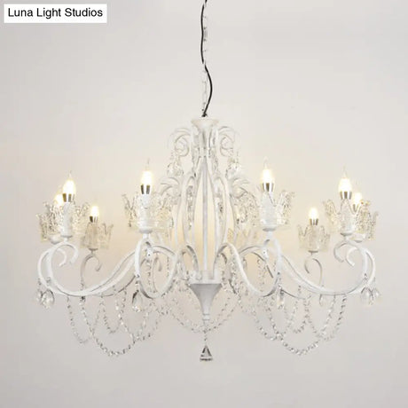 Vintage Metal Candelabra Ceiling Chandelier With Crystal Crown Elegant Living Room Light Fixture