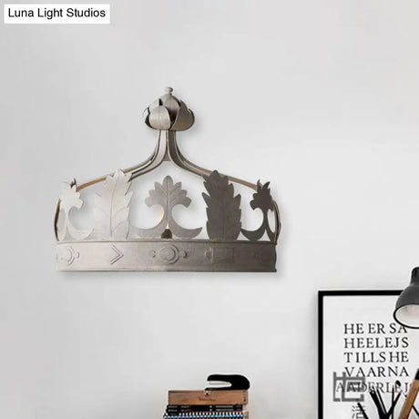 Vintage Metal Crown 3-Light Wall Sconce In Grey/Gold - Bedroom Wall-Mounted Lighting