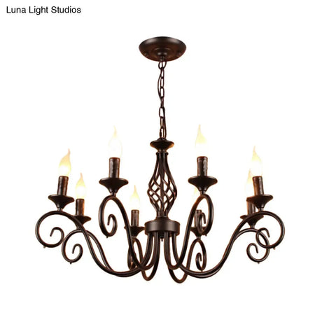 Vintage Metal Curly Arm Pendant Chandelier - 8 Bulbs Black/White/Blue Ideal For Living Room