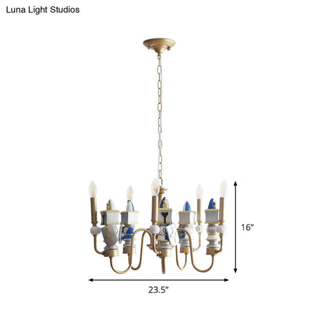 Vintage Metal Curved Arm Pendant Chandelier With 5 Bulbs - Gold Finish Ceiling Suspension Light