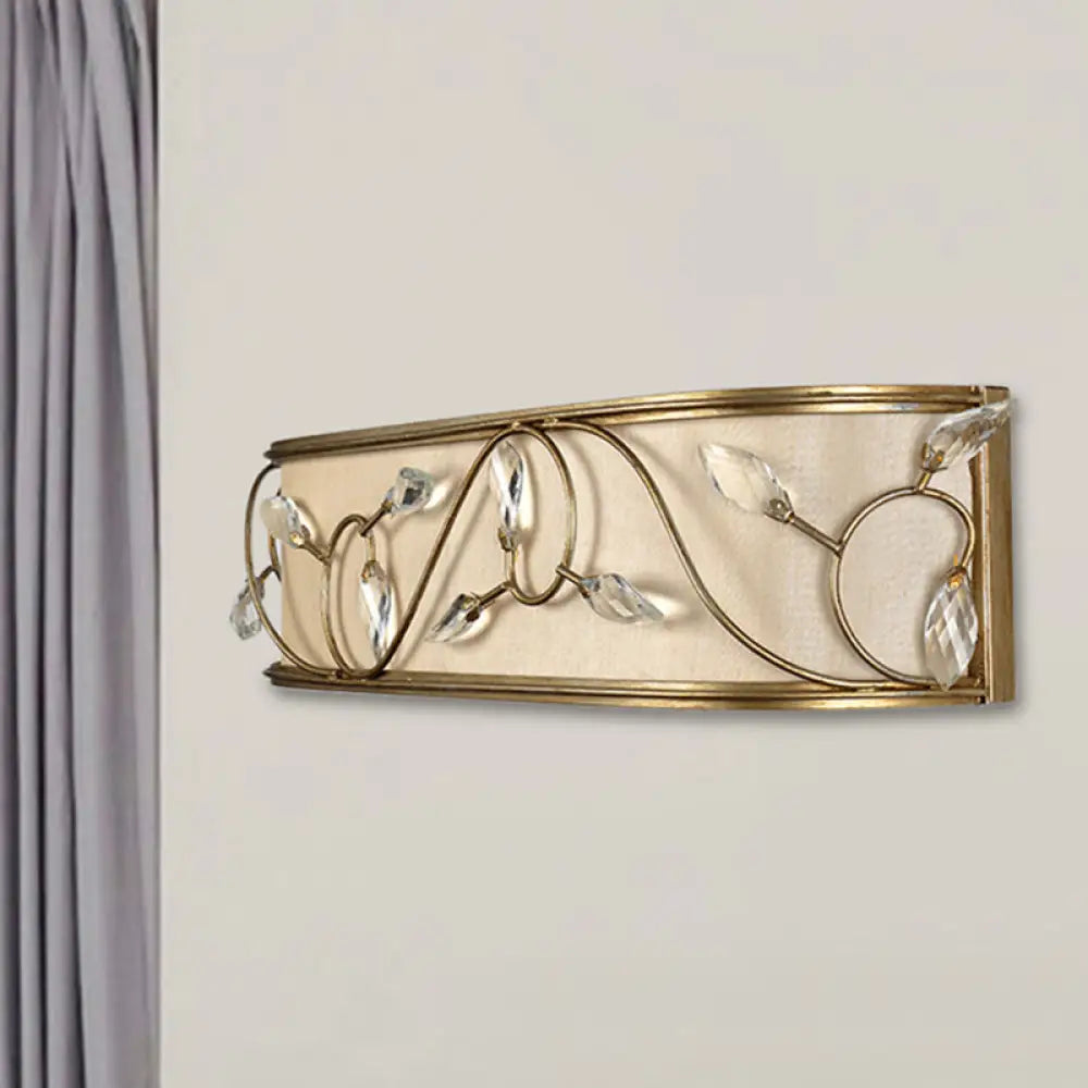 Vintage Metal Cylinder Wall Lamp Sconce With Crystal Leaf Deco In Brass Finish - 1/3-Light Lighting