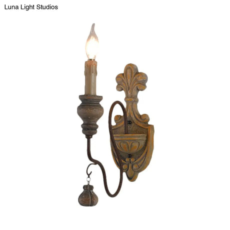 Vintage Metal Distressed Wood Wall Lamp With Curved Arms - 1/2 Lights Perfect For Dining Room Sconce