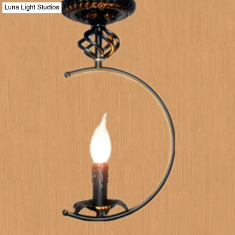 Vintage Metal Flameless Candle Ceiling Light - Circle Shape Black