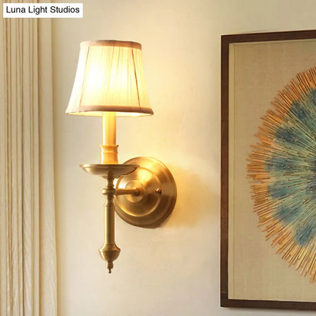 Vintage Metal Gold Sconce Light With Empire Fabric Shade For Living Room Wall Lighting