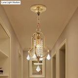 Vintage Metal Lantern Frame Pendant Ceiling Light with Crystal Accent Brass Finish Brass