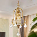 Vintage Metal Lantern Frame Pendant Ceiling Light with Crystal Accent Brass Finish Brass