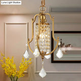 Vintage Metal Lantern Frame Pendant Ceiling Light with Crystal Accent Brass Finish Brass