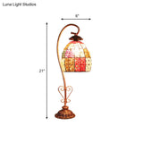 Vintage Metal Night Table Lamp In White/Pink/Red With Curving Arm For Living Room Nightstand