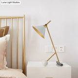 Vintage Metal Nightstand Lamp With Funnel Design White/Black And Marble Ball For Bedroom
