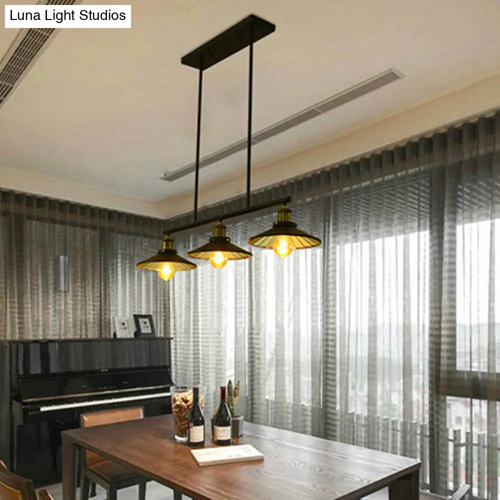 Vintage Metal Pendant Light With 3 Black Cone Shades For Restaurant Or Warehouse