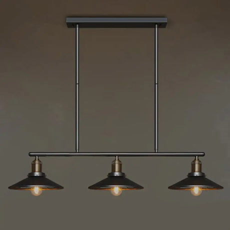 Vintage Metal Pendant Light With 3 Black Cone Shades For Restaurant Or Warehouse