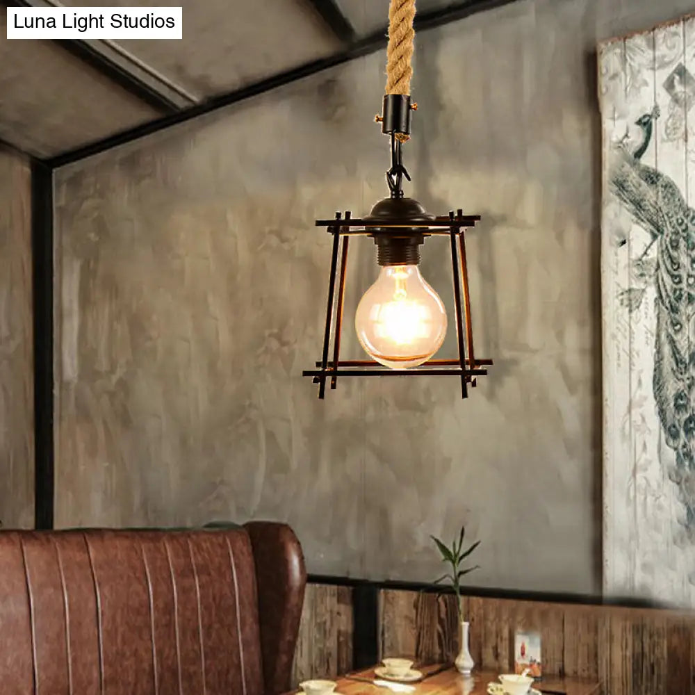 Vintage Metal Pendant Light With Square/Bottle Shade - 1-Light Hanging Ceiling Fixture For Dining