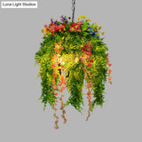 Vintage Metal Plant Pendant Chandelier With Led Lights For Restaurant Ceiling - 3 Bulbs