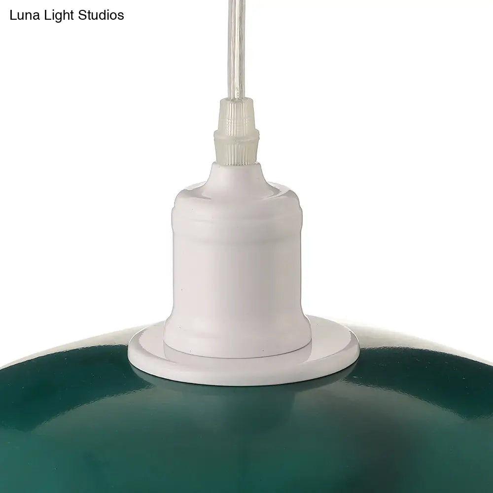 Vintage Metal Saucer Shade Pendant Ceiling Light: Green/Red Stylish 1-Light Fixture For Table