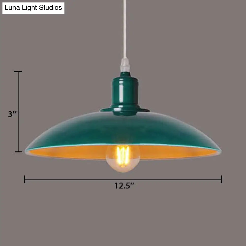 Vintage Metal Saucer Shade Pendant Ceiling Light: Green/Red Stylish 1-Light Fixture For Table