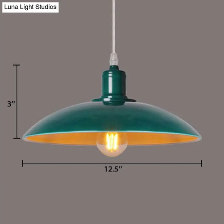 Vintage Metal Saucer Shade Pendant Ceiling Light: Green/Red Stylish 1-Light Fixture For Table