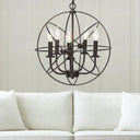 Vintage Metal Strap Globe Chandelier Pendant Light - 5 Bulb Hanging Lamp In Black Ideal For