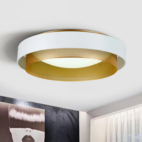 Vintage Metal Surface Ceiling Light - 2 - Circle 2 - Light Flush Mount Fixture (Black/White -