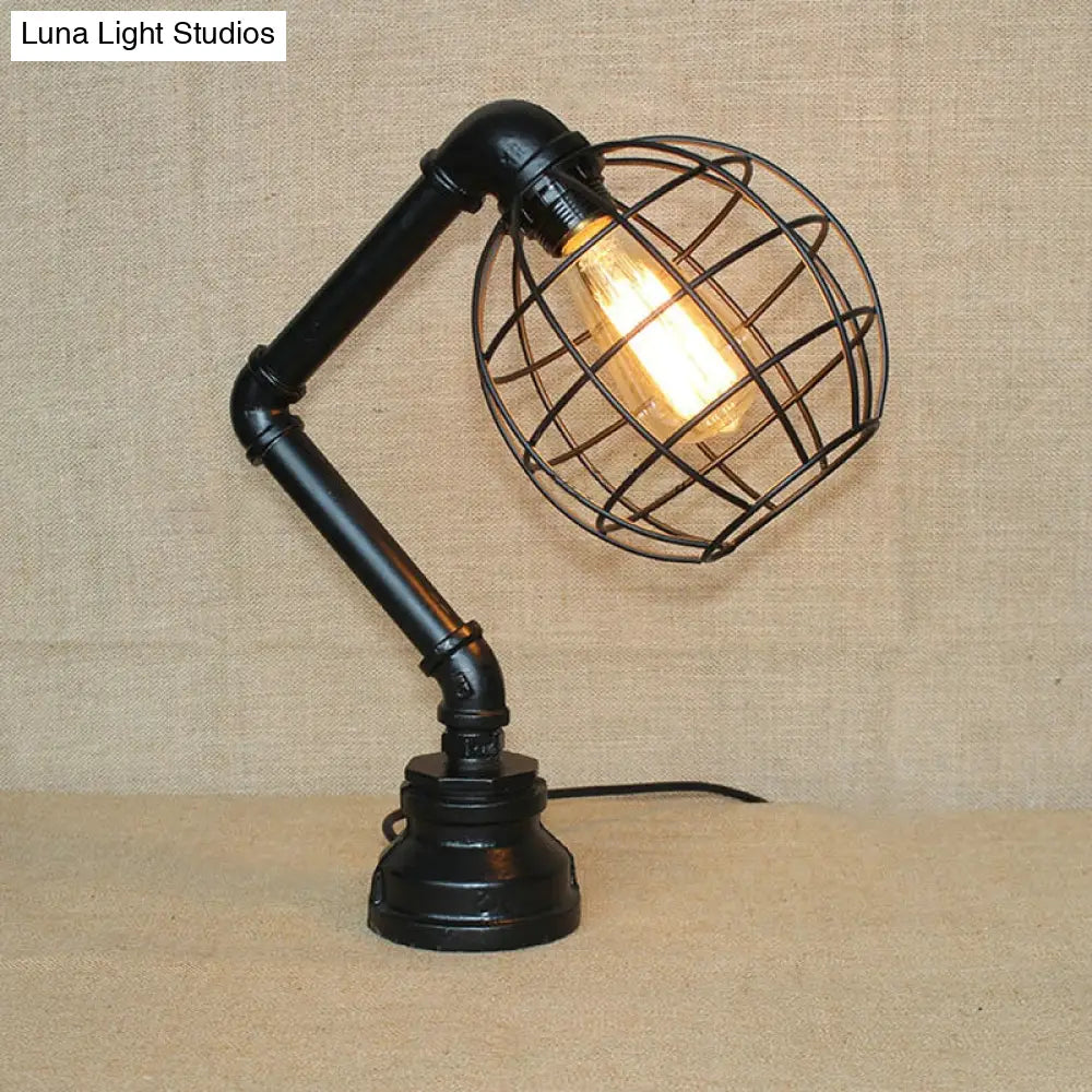 Vintage Metal Table Lamp - Industrial Black Cage Design For Coffee Shops And More