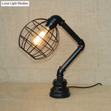 Vintage Metal Table Lamp - Industrial Black Cage Design For Coffee Shops And More