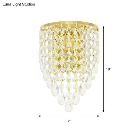 Vintage Metal Tapered Wall Mount Light Sconce With Clear Crystal Draping - 10/15 W 1 Bulb Elegant