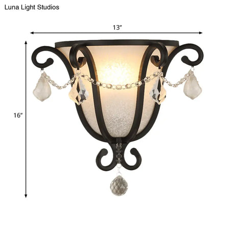 Vintage Metal Urn Wall Mount Sconce Light In Black/Weathered Bronze For Stairway