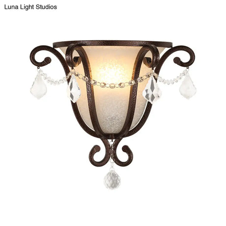 Vintage Metal Urn Wall Mount Sconce Light In Black/Weathered Bronze For Stairway