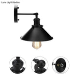 Vintage Metal Wall Lamp With Rotatable Conic Shade For Bedside Reading - Black 1/2-Head Mount Light