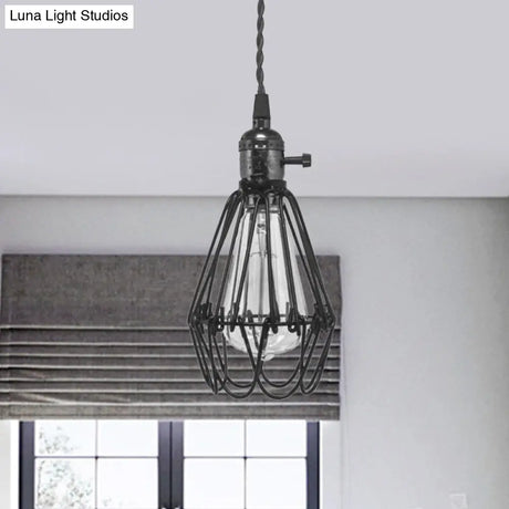 Vintage Metal Wire Pendant Light With Plug-In Cord For Kitchen