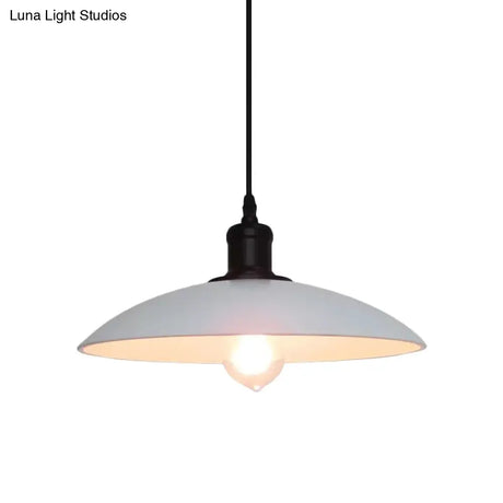 Vintage Metallic Bowl Pendant Light In Black/White For Living Room Ceiling