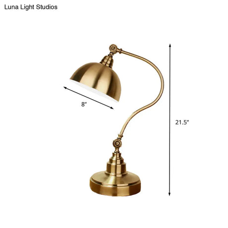 Vintage Metallic Gold Led Table Lamp With Dome Shade - Perfect For Study Room Or Office