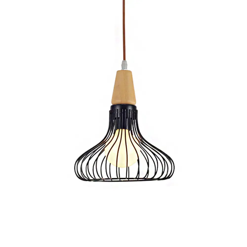 Vintage Metallic Pendant Lamp With Pear/Diamond/Gourd Cage Design - 1 Head Ceiling Hanging Light In
